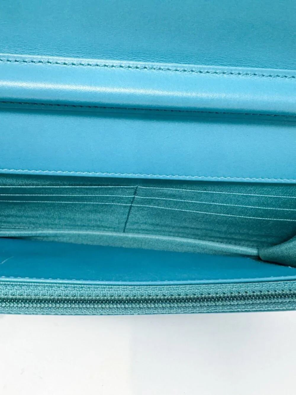 Chanel Turquoise Quilted Patent Leather Wallet on Chain